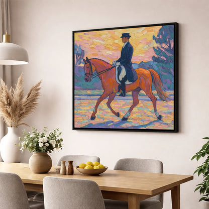 Painted Dressage Elegance dressage horse wall art displayed in a dining room