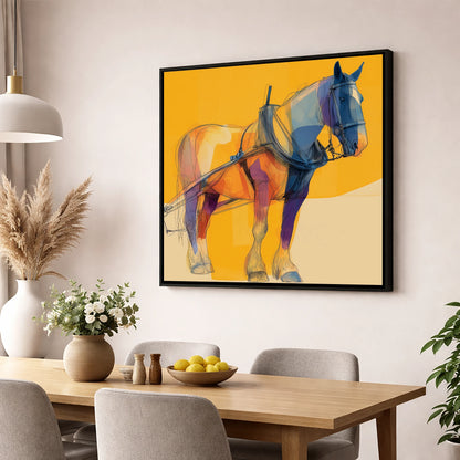 Modern Draught in Harness working horse wall art displayed in a dining room