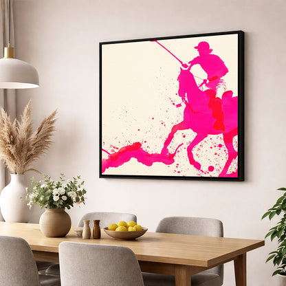 Vibrant Polo Strike polo horse wall art displayed in a dining room