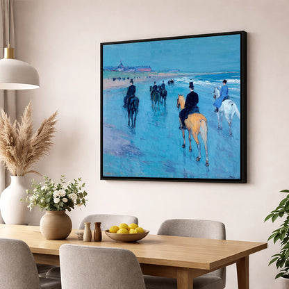 Azure Shore Riders horse landscape wall art displayed in a dining room