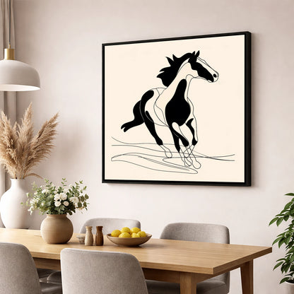 Fluid Equine Silhouette wild horses wall art displayed in a dining room