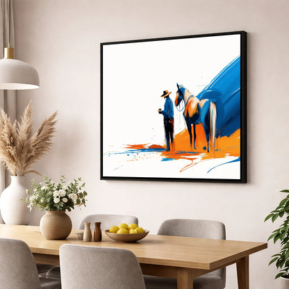 Bold Western Bond horse & rider wall art displayed in a dining room