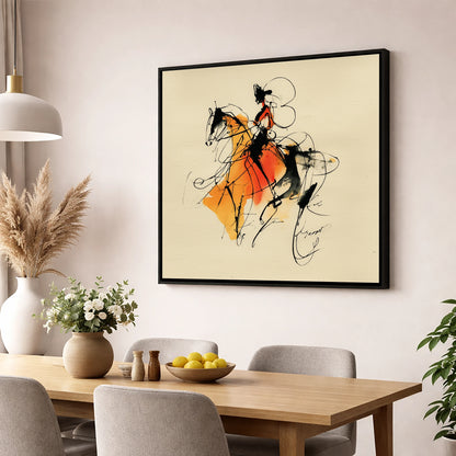 Harmony in Amber dressage horse wall art displayed in a dining room