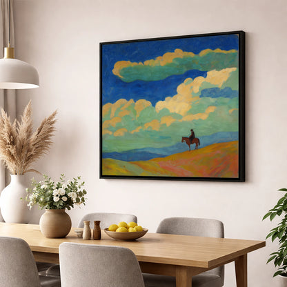 Beneath the Vibrant Heavens horse landscape wall art displayed in a dining room