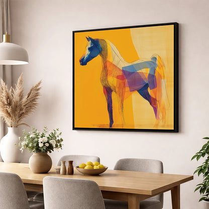 Prismatic Arabian Silhouette horse breed wall art displayed in a dining room