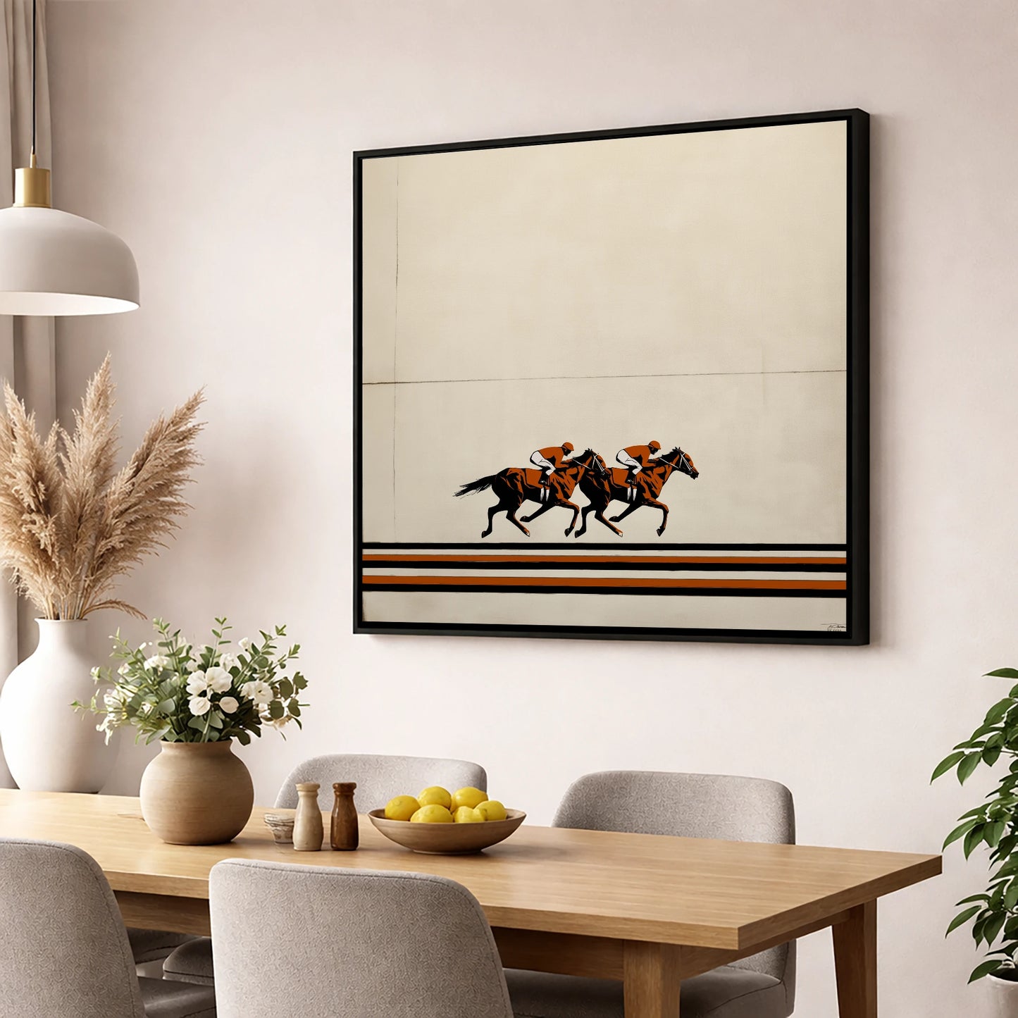 Stride for Stride racing horse wall art displayed in a dining room