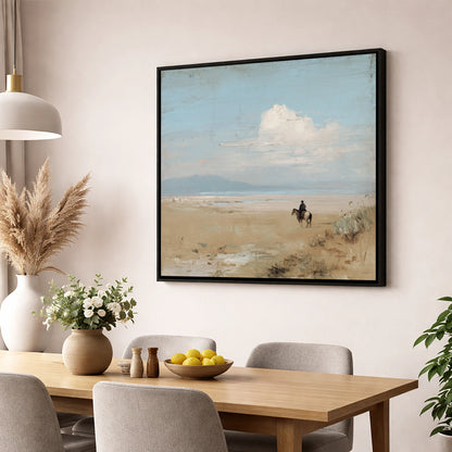 The Quiet Horizon horse landscape wall art displayed in a dining room