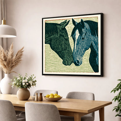Kindred Spirits horse portrait wall art displayed in a dining room