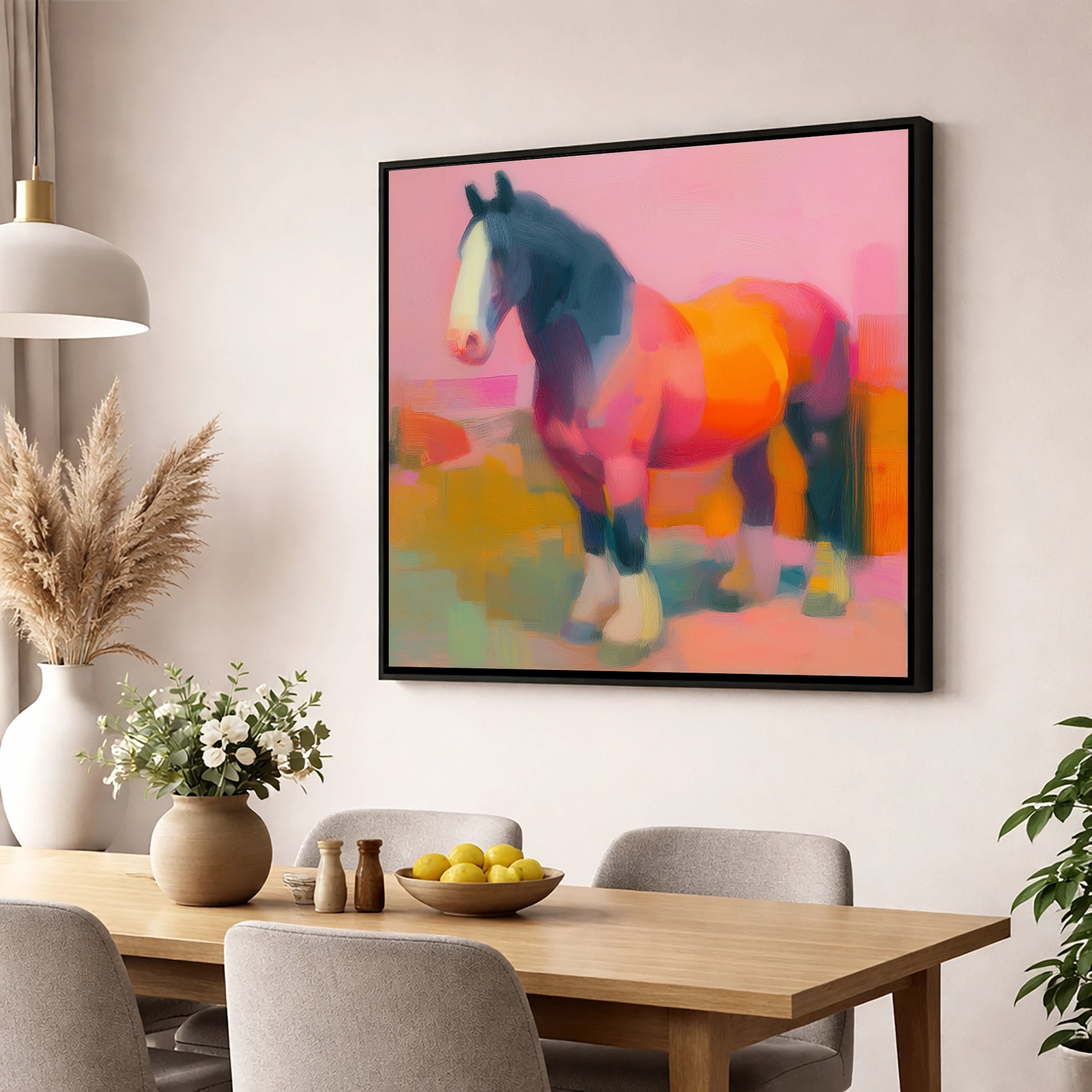 Vibrant Heavy Horse horse breed wall art displayed in a dining room