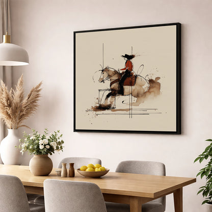 Crimson Western Rider western horse wall art displayed in a dining room