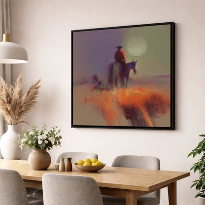 High Plains Sundown western horse wall art displayed in a dining room