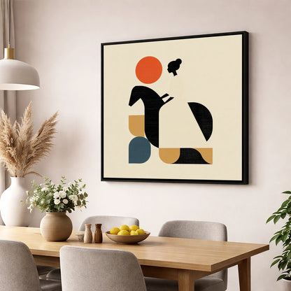 Structured Equestrian Harmony horse & rider wall art displayed in a dining room