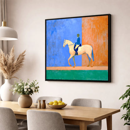 Contemporary Dressage Silhouette dressage horse wall art displayed in a dining room