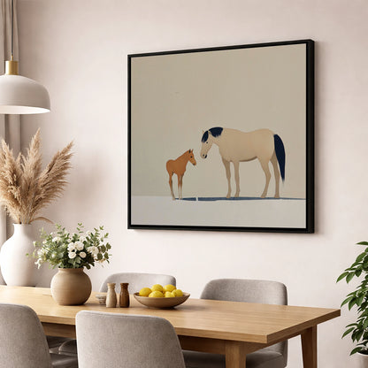Quiet Guidance mare & foal wall art displayed in a dining room