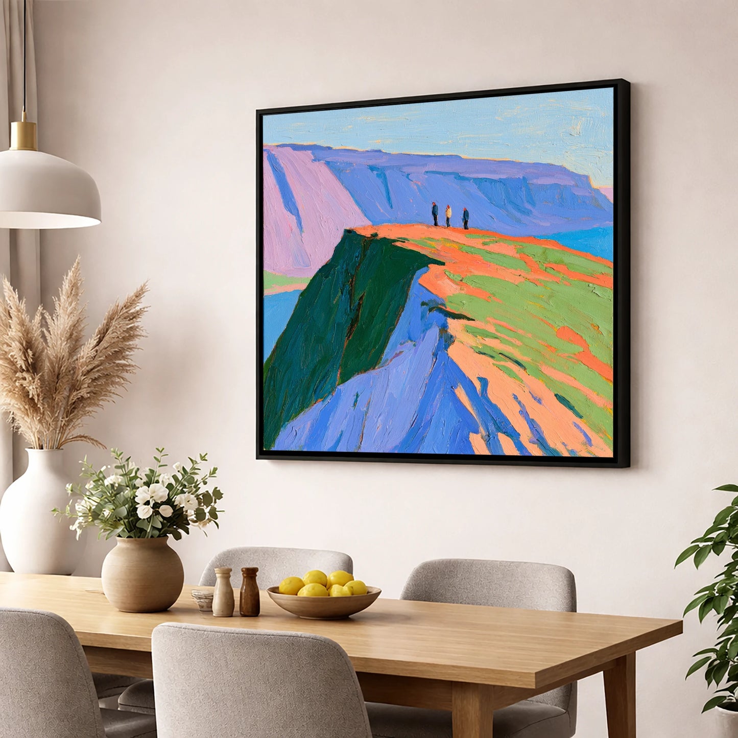 Vivid Coastal Vantage horse landscape wall art displayed in a dining room