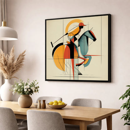 Structured Polo Strike polo horse wall art displayed in a dining room