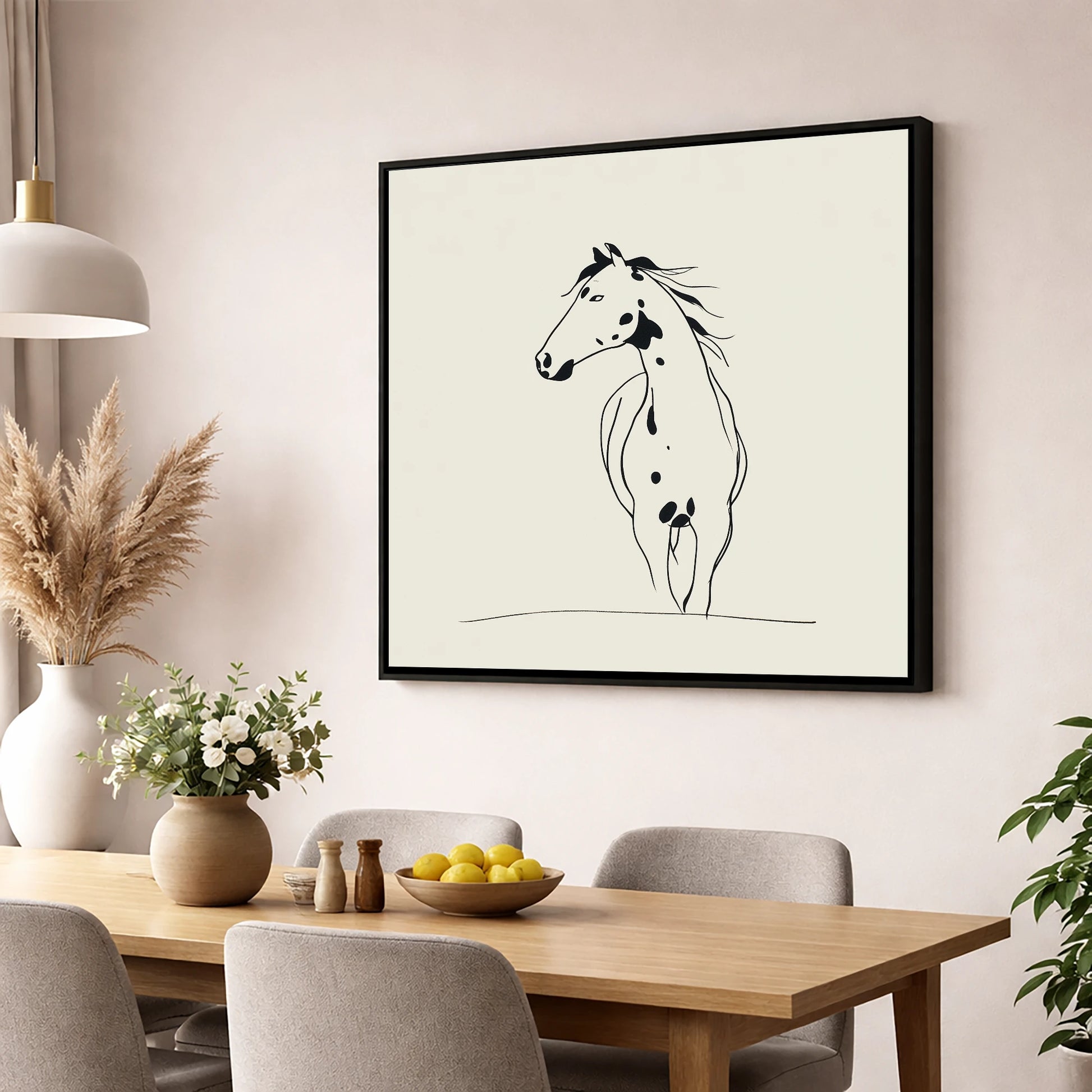 Minimalist Appaloosa Profile horse breed wall art displayed in a dining room