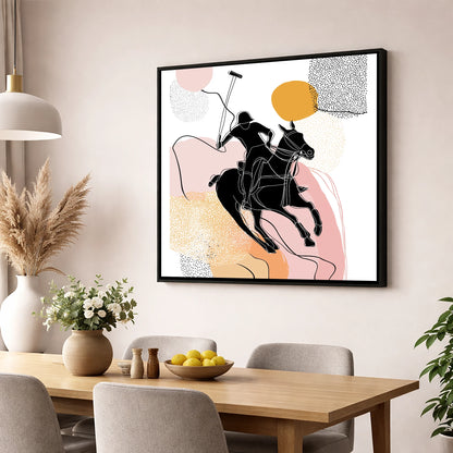Graphic Polo Motion polo horse wall art displayed in a dining room
