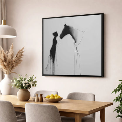 The Unspoken Bond horse & rider wall art displayed in a dining room