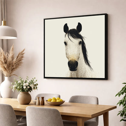 Gilded Equine Gaze horse portrait wall art displayed in a dining room