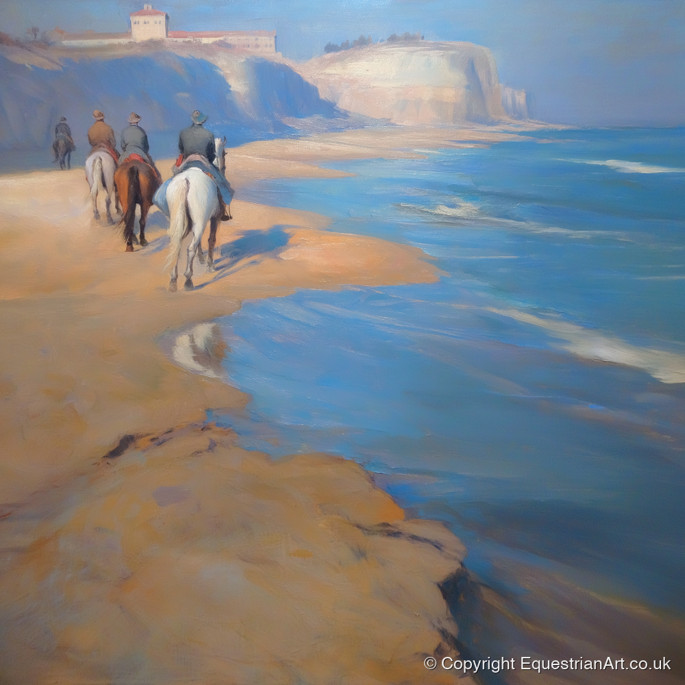 Distant Coastal Ride - horse landscape art print and canvas by Alistair Rhodes A.I
