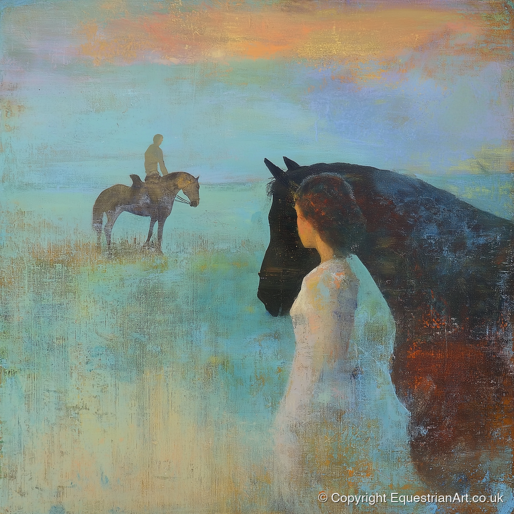Distant Echoes - horse & rider art print and canvas by Benedict Croft A.I