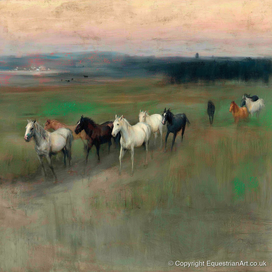 Distant Horizon Herd - wild horses art print and canvas by Nathaniel Reed A.I