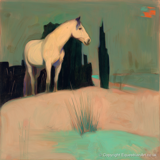 Dusk in the Cypress Grove - horse landscape art print and canvas by Franklin Holloway A.I