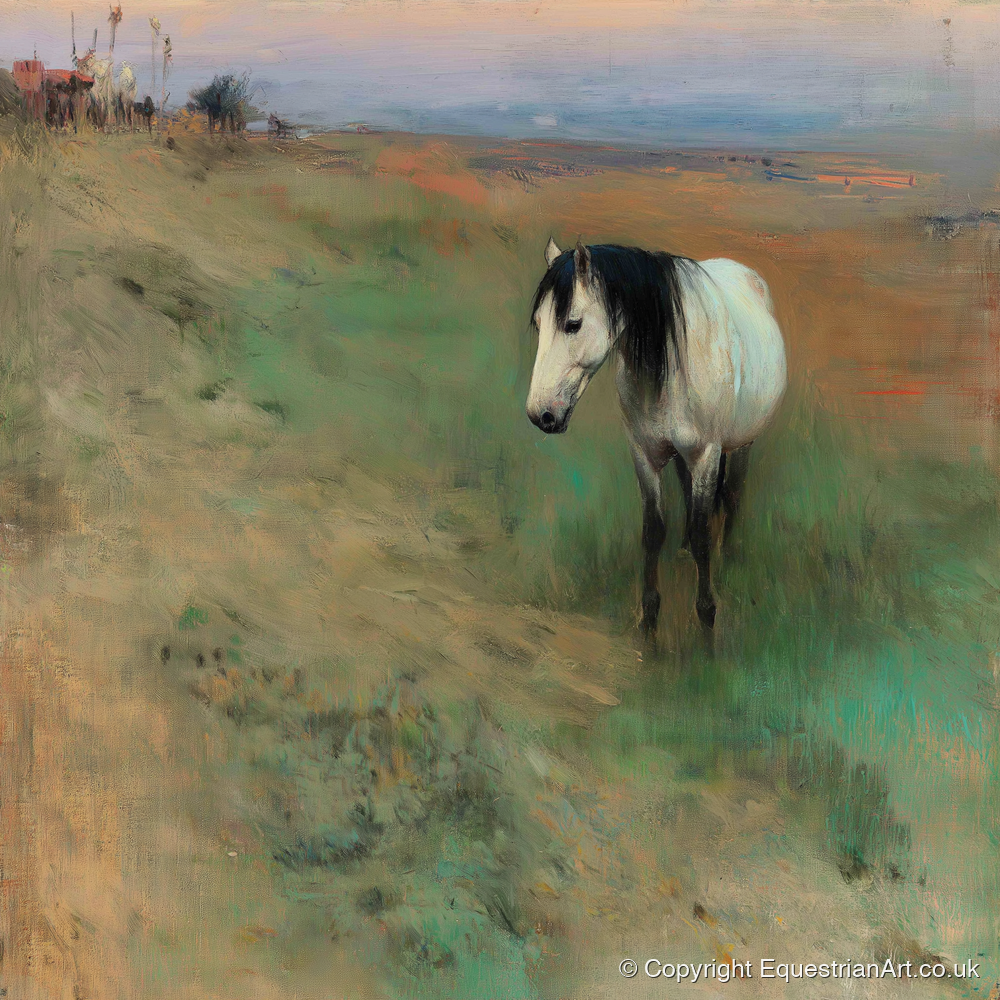 Dusk on the Headland - horse landscape art print and canvas by Nathaniel Reed A.I