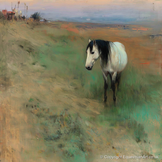 Dusk on the Headland - horse landscape art print and canvas by Nathaniel Reed A.I