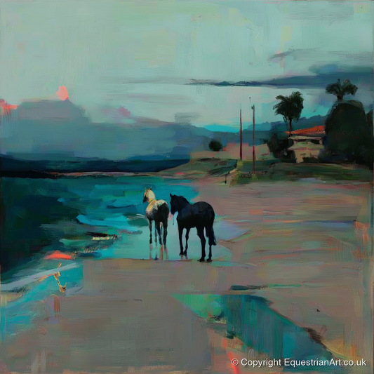 Dusk on the Shoreline - horse landscape art print and canvas by Quentin Hart A.I