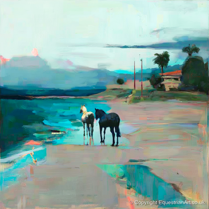 Dusk on the Shoreline - horse landscape art print and canvas by Quentin Hart A.I