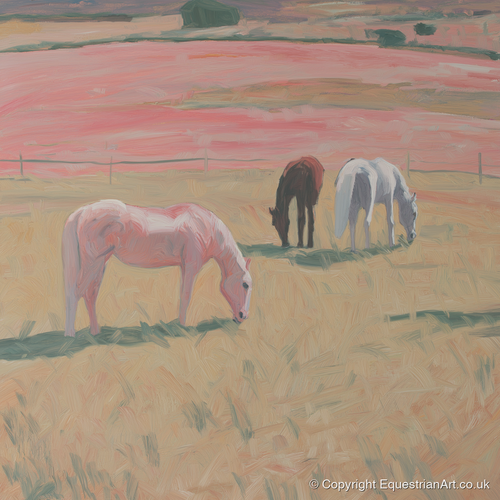 Dusky Meadow Grazing - horse landscape art print and canvas by Florence Hadley A.I