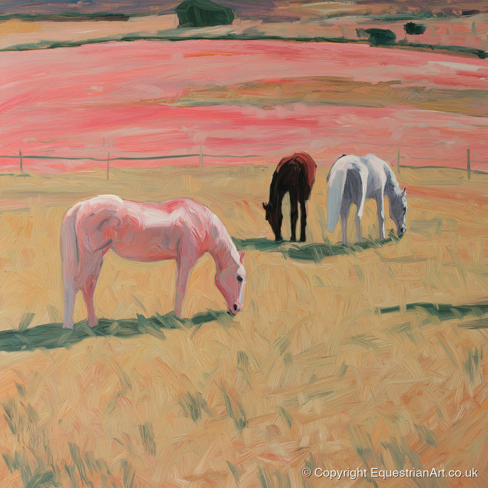 Dusky Meadow Grazing - horse landscape art print and canvas by Florence Hadley A.I