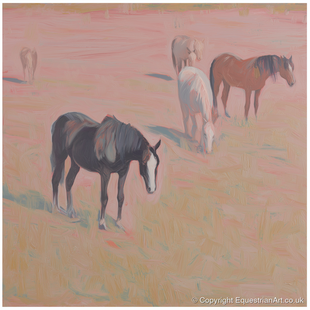 Dusky Rosa Pastures - wild horses art print and canvas by Florence Hadley A.I