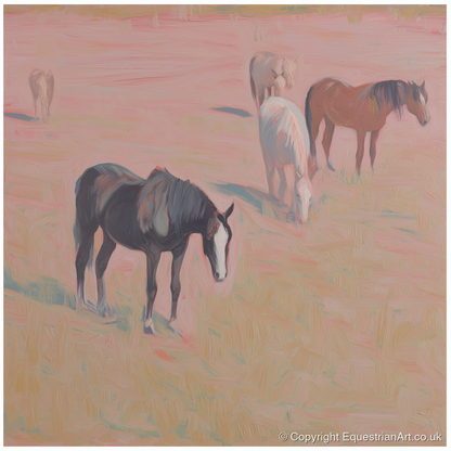 Dusky Rosa Pastures - wild horses art print and canvas by Florence Hadley A.I