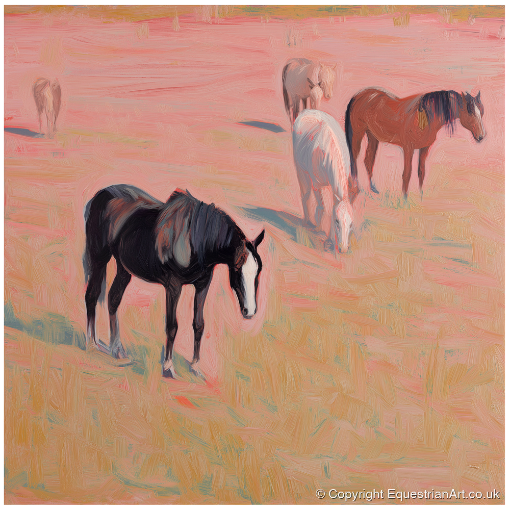 Dusky Rosa Pastures - wild horses art print and canvas by Florence Hadley A.I