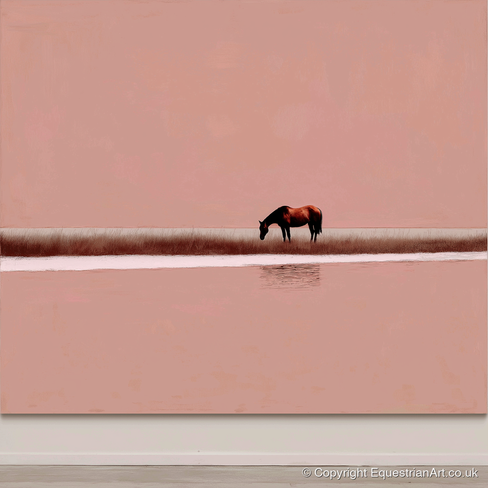 Dusky Rose Horizon - horse landscape art print and canvas by Catherine Mercer A.I