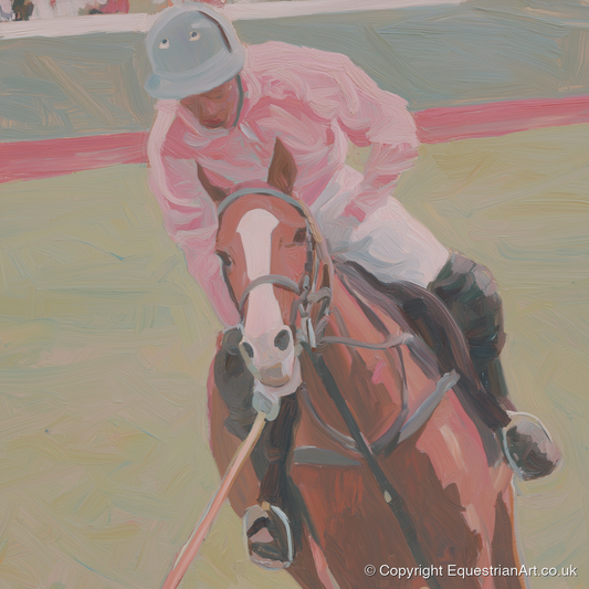 Dusty Pink Pursuit - polo horse art print and canvas by Florence Hadley A.I