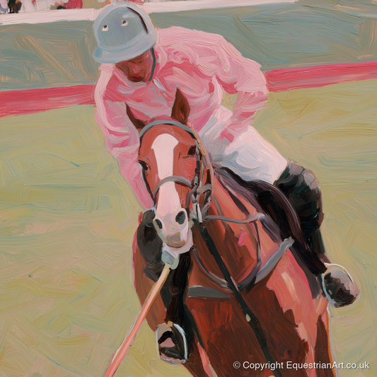 Dusty Pink Pursuit - polo horse art print and canvas by Florence Hadley A.I