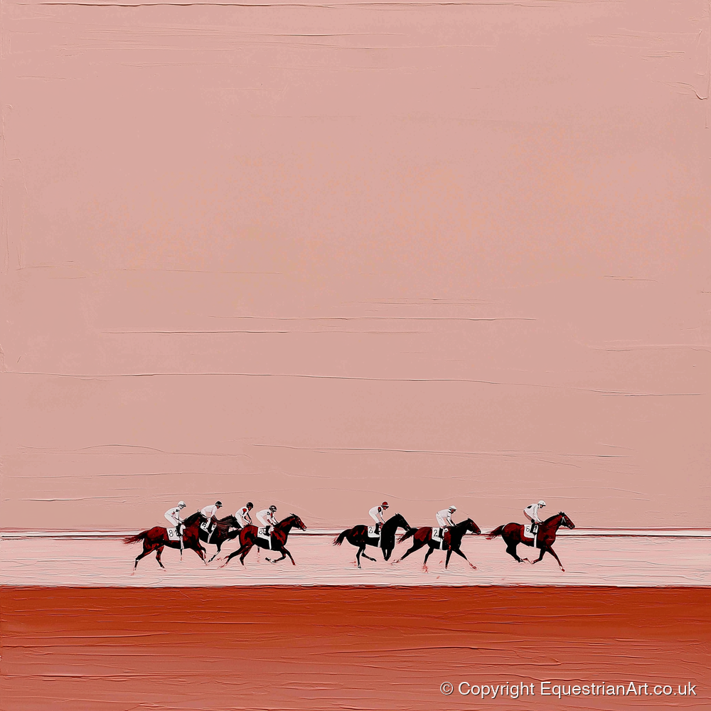 Dusty Rose Gallop - racing horse art print and canvas by Catherine Mercer A.I