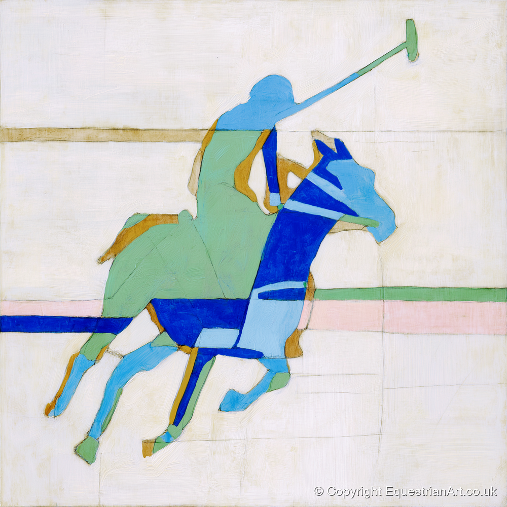 Dynamic Azure Polo - polo horse art print and canvas by Miles St. John A.I