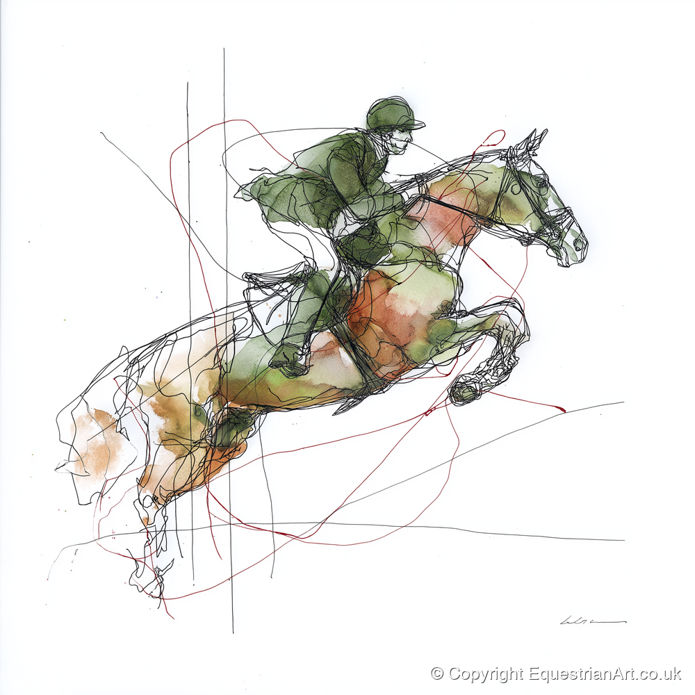 Dynamic Bascule - show jumping horse art print and canvas by Gareth Holden A.I