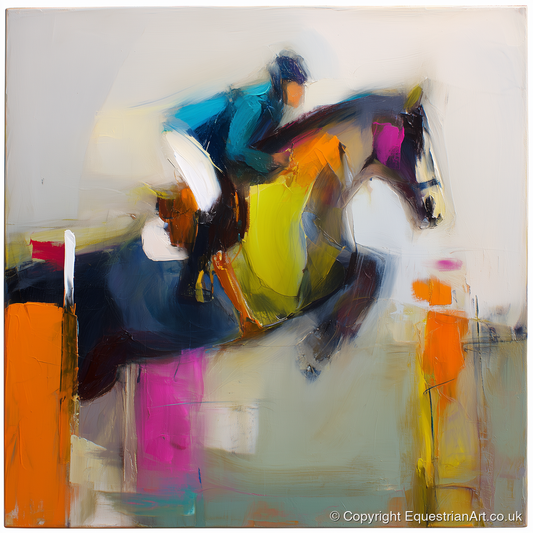 Dynamic Clear Round - show jumping horse art print and canvas by Warren Yates A.I