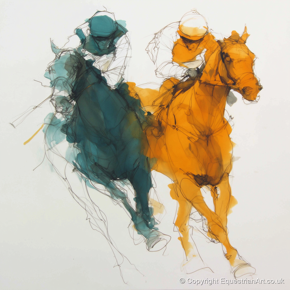 Dynamic Duel - racing horse art print and canvas by Elliot Caldwell A.I