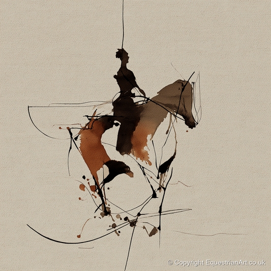 Dynamic Equestrian Harmony - horse & rider art print and canvas by Julian Vance A.I