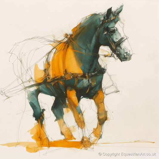 Dynamic Harness Stride - working horse art print and canvas by Elliot Caldwell A.I