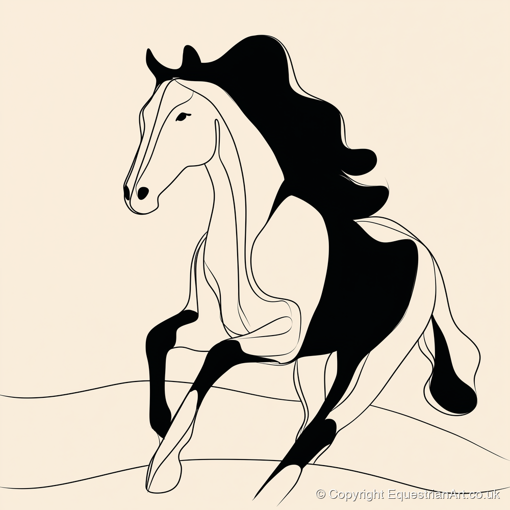 Dynamic Ink Silhouette - horse portrait art print and canvas by Felix Chambers A.I