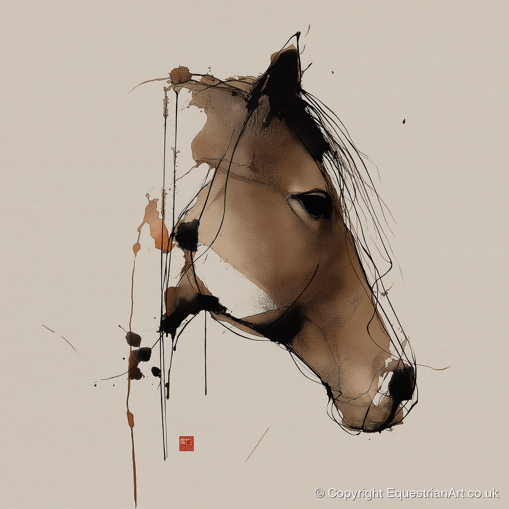 Dynamic Sepia Equine Profile - horse portrait art print and canvas by Julian Vance A.I
