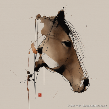 Dynamic Sepia Equine Profile - horse portrait art print and canvas by Julian Vance A.I